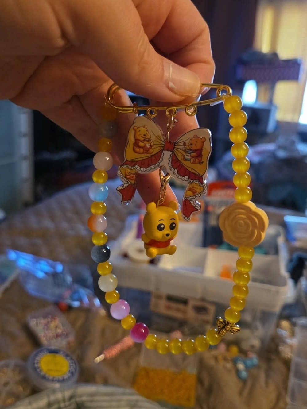 Hand Crafted Pooh Saftey Pin Styled Charm